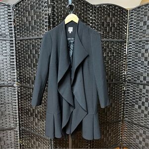 Anne Klein black billowing tunic length suit style jacket size 10 fits large